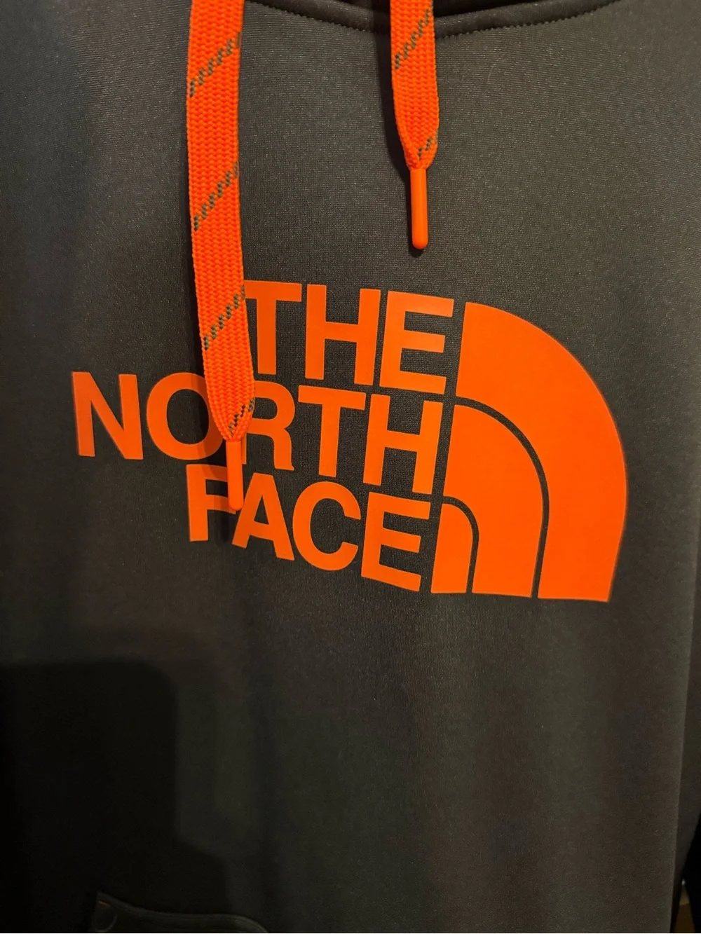 The North Face Men's Charcoal Hoodie with Orange Logo